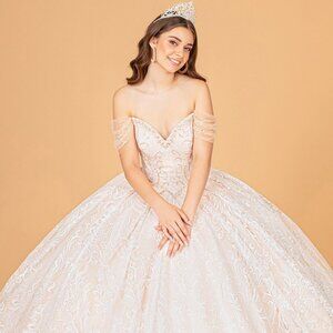 NEW CHAMPAGNE JEWEL MESH QUINCEANERA DRESS SEPARATE LONG SLEEVES GOWN GL3073